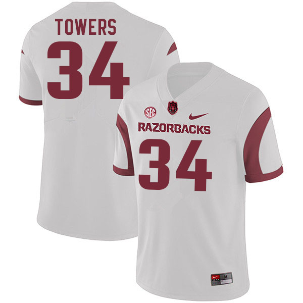 Men #34 J.T. Towers Arkansas Razorbacks College Football Jerseys Sale-White